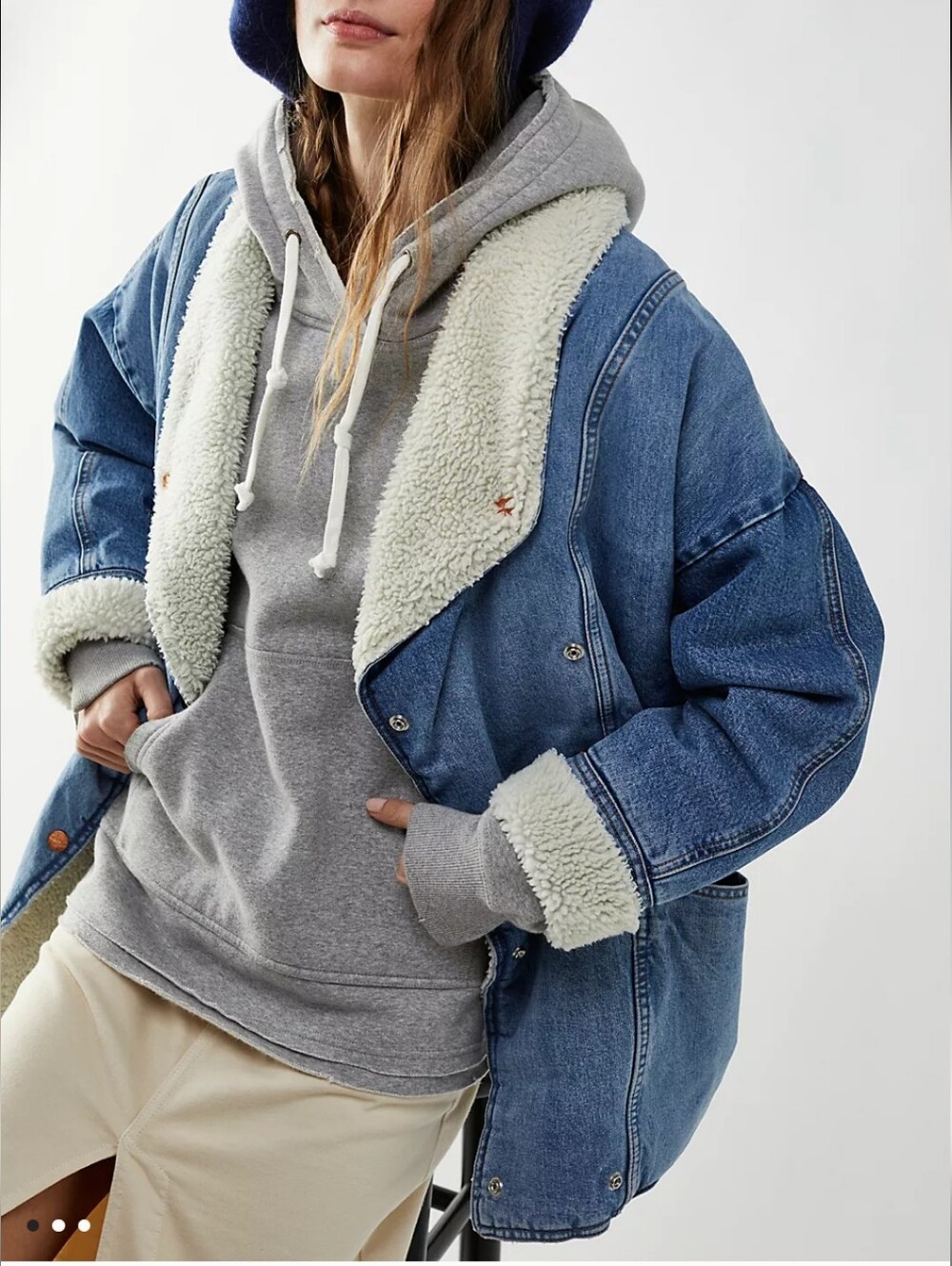 Wrangler Ranch Light Blue Denim Jacket with Cream Sherpa Collar Coat XL